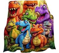 Couverture en flanelle imprimée numérique HD à motif de dinosaures souriants, couverture tricotée thermorégulatrice confortable et légère pour canapé-lit, toutes saisons, thème animalier (50*60in)