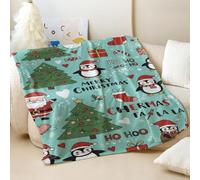Couverture en flanelle imprimée paradis de pingouin de Noël coloré, jeté chaud et confortable pour canapé, décoration d'intérieur parfaite pour tous les âges (04, 100 x 150 cm)