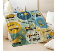 Couverture en flanelle imprimée scène de construction pour enfants - Style moderne super doux pour chambre de garçons et filles - 02,75 x 100 cm