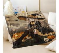Couverture en flanelle imprimée sorcière d'Halloween, style aquarelle, couverture confortable pour adultes et enfants, décoration festive (04, 200 x 200 cm)
