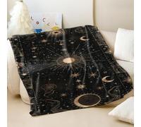 Couverture en flanelle imprimée sur le thème céleste, étoiles dorées et lune de rêve pour canapé et lit, parfaite pour adultes et enfants, décoration d'intérieur (05,75 x 100 cm)