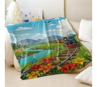 Couverture en flanelle imprimée train à vapeur dessin animé, style vintage super douce et confortable, pour canapé-lit, décoration d'intérieur parfaite pour enfants et adultes (03,75 x 100 cm)