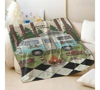 Couverture en flanelle imprimée vintage camping-car, motif rose chaude et confortable, pour camping, voyage et canapé-lit, 03,75 x 100 cm