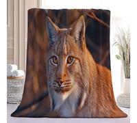 Couverture en Flanelle Jaune - Couverture Polaire Douce pour Canapé & Camping - Imprimé Réaliste Exquis Animal Lynx - Couverture de canapé pour Adolescents et Adultes, 220x240 cm