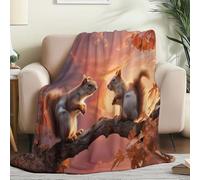 Couverture en Flanelle Lavable en Machine Brun-Rouge - Respirante et Infroissable Mignon Animaux Écureuils Jouant Plaid Imprimé pour Chambre Salon Voyages Toutes Saisons, 150 x 200 cm