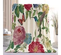 Couverture en Flanelle Légère et Confortable avec Colibri Papillon Fleurs