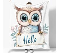 Couverture en Flanelle, Moelleuse Chaudes 3D Imprimé Chouette Mignonne Dessinée À La Main Motif Couverture en Polaire Légères Couvertures Toutes Saisons pour Voyager, Lit ou Canapé 130 x 150 cm Blanc