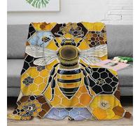 Couverture en Flanelle Motif Abeille Couverture De Canapé Ruche Abeille Ultra Douce Et Chaude Flanelle Idée Original pour Enfants Et Adultes 70x80inch(180x200cm)