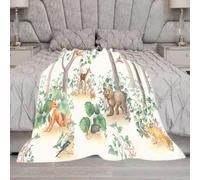 Couverture en flanelle motif animaux de la forêt avec ours, renard et cerf (150 x 200 cm)
