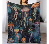 Couverture en Flanelle Motif Animaux Marins fantastiques, Douce, légère, Confortable et Chaude, Motif méduses, idéale pour Les Voyages, 152 x 203 cm