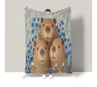Couverture en Flanelle Motif Capybara Mignon Plaid Canapé Paresseux Floral Style Campagnard Ultra Douce Et Chaude Flanelle Cadeau Couvertures Lit Bleu-Gris pour Garçon Enfant 130X150Cm