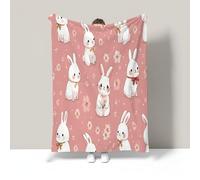 Couverture en Flanelle Motif Floral Lapin Plaid Canapé Animaux Scandinaves Douce Légère Chaude Couverture Rose Blush Cadeau pour Garçon Enfant Lavable pour Maison Bureau 200X200Cm