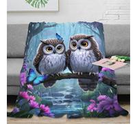 Couverture en Flanelle Motif Hibous Plaid Canapé Deux Chouettes Mignonnes Douce Et Confortable Flanelle Idée Original pour Garçon Et Enfant 50x60inch(127x152cm)