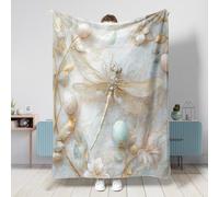 Couverture en flanelle pelucheuse à motif d'œufs en relief pour canapé, sofa, voyage, décoration d'intérieur et de lit - 101,6 x 127 cm, motif libellules de Pâques