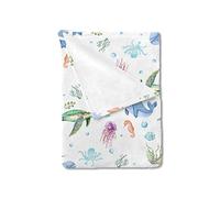 Couverture en flanelle pour bébé fille et garçon, motif animaux marins, tortue, baleine, méduse, hippocampe, mauvaises herbes, vie marine, couverture de lit pour nouveau-né 101,6 x 127 cm