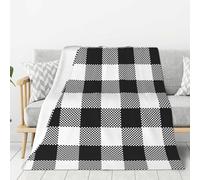 Couverture en Flanelle Super Douce à Motif Damier Noir et Blanc, épaisse et Confortable, pour canapé, 203 x 152 cm