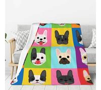 Couverture en Flanelle Super Douce avec Motif de Visages de Bouledogue français et Fond Pop Art, épaisse et Confortable, pour canapé, 203 x 152 cm