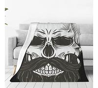 Couverture en flanelle super douce avec motif tête de mort barbu en microfibre, chaude et moelleuse, cadeau pour femme, fille, 125 x 150 cm