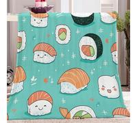 Couverture en Flanelle Sushi Mignon dans Un Style Dessin animé Convient aux draps de canapé, 70 x 100 cm Couverture Polaire pour Adultes et Enfants Couverture Vert