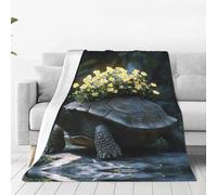 Couverture en flanelle ultra douce avec imprimé tortue et fleurs - Convient pour lit double, canapé, camping et comme cadeau - 101,6 x 76,2 cm