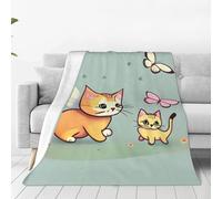 Couverture en flanelle ultra douce avec motif chaton et papillon - 101,6 x 76,2 cm