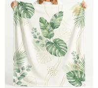 Couverture en Flanelle Ultra-Douce Botanique tropicale, 200x200 cm | Douillette Couverture Palmes branches feuillage, Blanc flanelle Plaid Décorer Le Canapé, La Chambre à Coucher Et Le Divan
