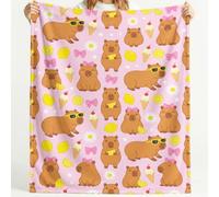 Couverture en Flanelle Ultra-Douce Dessin estival mignon, 200x200 cm | Douillette Couverture Capybara citron glace, Rose flanelle Plaid pour Décorer Le Canapé, La Chambre à Coucher Et Le Divan
