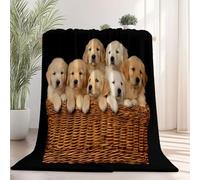 Couverture en Flanelle Ultra Douce et Chaude 100×130 cm, Noir Plaid 3D Dessin Animé pour Enfants, Jeté de Canapé et Couvre-Lit Salon, Motif Gros Plan Amour Labrador Panier