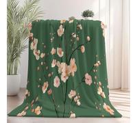 Couverture en Flanelle Ultra Douce et Chaude 150×200 cm, Rose Clair Plaid 3D Dessin Animé pour Enfants, Jeté de Canapé et Couvre-Lit Salon, Motif Branche de pêcher en Fleurs Simple et élégante