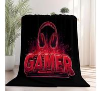 Couverture en Flanelle Ultra Douce et Chaude 180×200 cm, Noir Plaid 3D Dessin Animé pour Enfants, Jeté de Canapé et Couvre-Lit Salon, Motif Éléments de Jeu vidéo Casque Audio Clavier