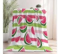 Couverture en Flanelle Ultra Douce et Chaude 70×100 cm, Rose Plaid 3D Dessin Animé pour Enfants, Jeté de Canapé et Couvre-Lit Salon, Motif Aquarelle Mignon Pastèque Rayures