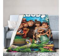 Couverture En Flanelle Ultra Douce «Happy Family» Des Croods - Motif Dessin Anime Dynamique, Jeté Douillet Toutes Saisons Pour Canape, Lit, Voyage Et Decoration De Bureau, Cadeau Ideal