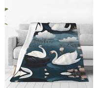 Couverture en flanelle ultra douce imprimée cygne blanc - Convient pour lit double, canapé, camping et comme cadeau - (127 x 101,6 cm)