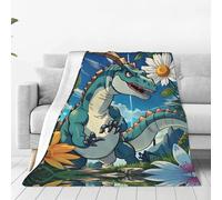 Couverture en flanelle ultra douce imprimée de dinosaures - Convient pour lit double, canapé, camping et comme cadeau - (203,2 x 152,4 cm)