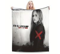 Couverture En Flanelle «Under My Light Beige» D'avril Lavigne - Portrait Noir Et Blanc Avec Motif X Rouge, Couverture De Camping Douce Toutes Saisons Pour Les Fans, Jeté Décoratif Durab