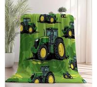 Couverture en Flanelle Vert, Dessin animé Texture Tracteur Herbe imprimée, Plaid Doux Chaude Léger pour Canapé Lit Voyage Plaid Décorative pour Enfants Garçons Filles 70×100 cm