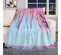 Couverture en Fleurs de Cerisier romantiques Qui Tombent. Couverture de lit légère et Chaude, Douce et Confortable, Anti-Boulochage 220 x 240 cm Toutes Saisons, pour canapé, lit Rose