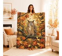 Couverture en forme de chouette, feuilles et branches d'automne, marron, couverture pelucheuse compacte, décorative et esthétique pour canapé, lit, chaise, bureau, 101,6 x 127 cm