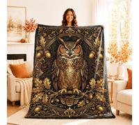 Couverture en forme de chouette rustique d'automne avec feuilles de gland marron - Couverture pelucheuse compacte et décorative pour canapé, lit, dortoir, chaise, voiture inclinable - 127 x 152 cm