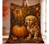 Couverture en forme de citrouilles - Feuilles rustiques d'automne - Orange - Couverture pelucheuse compacte et décorative pour canapé, lit, dortoir, chaise longue - 152,4 x 203,2 cm