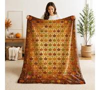 Couverture en forme de feuilles d'érable, motif carré rustique d'automne avec bordure ornée, orange, couverture pelucheuse compacte, décorative et esthétique pour canapé, lit, chaise, bureau, 101,6 x