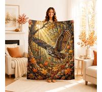 Couverture en forme de hibou, feuilles de la nature d'automne, orange, couverture pelucheuse compacte, décorative et esthétique pour canapé, lit, dortoir, chaise, voiture inclinable, 101,6 x 127 cm