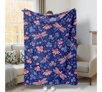 Couverture en forme de libellule, fleurs naturelles, trèfles printaniers, bleu marine, couverture pelucheuse compacte, décorative et esthétique pour canapé, lit, voiture, chaise, bureau, 101,6 x 152,4