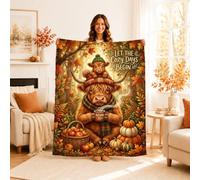 Couverture en forme de vache Highland - Automne rustique - Veau et citrouilles - Marron chaud - Couverture pelucheuse compacte et décorative pour canapé, lit, chaise, voiture, bureau - 101,6 x 127 cm