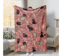 Couverture en fourrure avec motif de chat et de champignons fantaisie, pour Halloween, canapé, sofa, lit, salon, bureau, ordinateur portable, 127 x 152 cm
