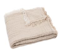 Couverture en gaze de coton Fringe Stripe Biscuit (120 x 120 cm)