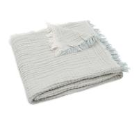 Couverture en gaze de coton Fringe Stripe Sea Green (120 x 120 cm)