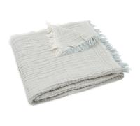 Couverture en gaze de coton fringe stripe sea green (75 x 100 cm)