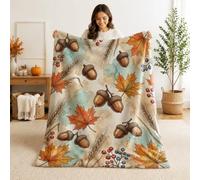 Couverture en gland rustique d'automne avec feuilles d'érable et baies - Orange chaud - Couverture pelucheuse compacte et décorative pour canapé, lit, chaise de bureau inclinable - 101,6 x 152,4 cm