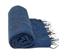 Couverture en laine de yak népalaise faite à la main, châles surdimensionnés doux, jetés de méditation couverture couverture de yak, châles en laine de yak bleu verdâtre, Bleu noir., 90 Inch X 47 Inch